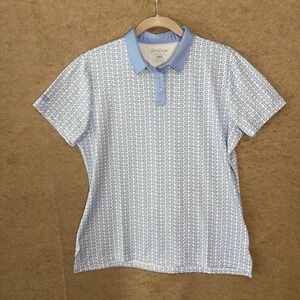 Good Good Goodest Polo Shirt Womens Sz L Blue Signature 4-Way Stretch Quick Dry